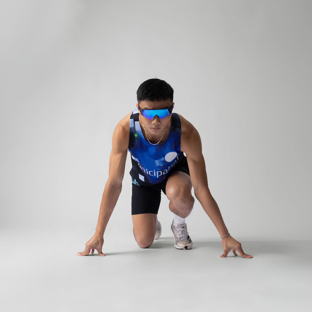 Participation PS Singlet featuring a vintage video game design, ideal for activewear.