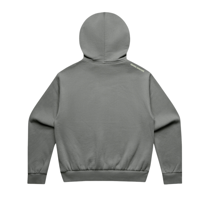 Nowhere Somewhere Antelope Hood hoodie in mushroom colour with boxy silhouette and mid-weight fleece