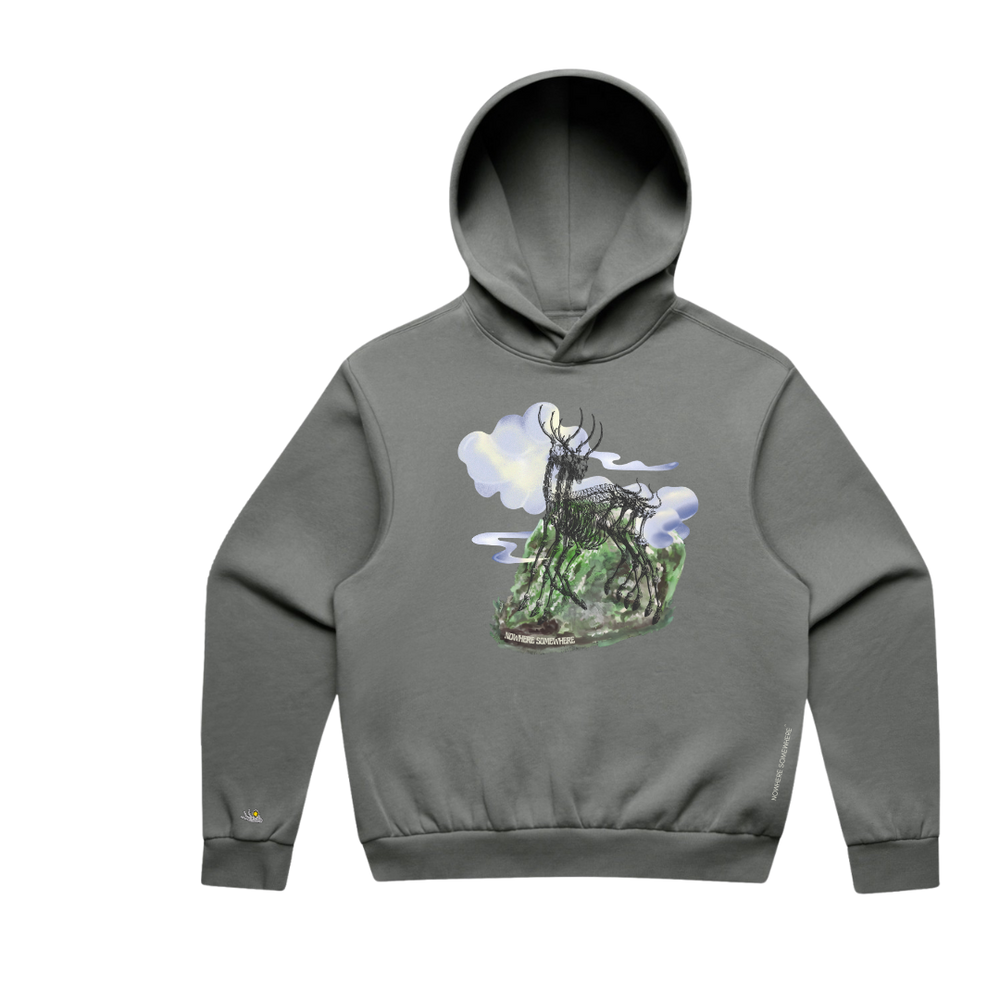 Nowhere Somewhere Antelope Hood hoodie in mushroom colour with boxy silhouette and mid-weight fleece