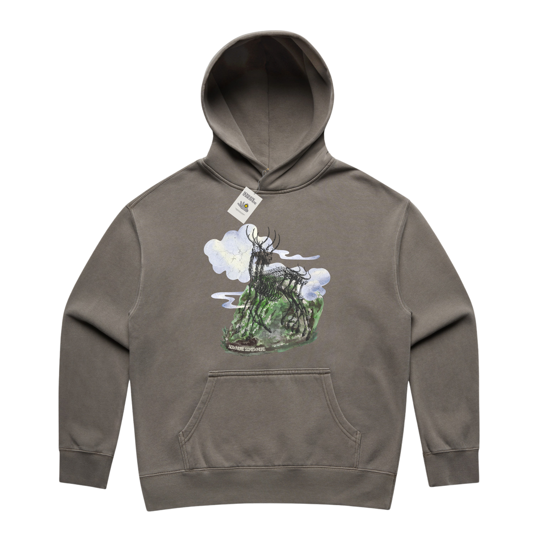 Nowhere Somewhere Antelope Hood hoodie in faded black with boxy fit and minimalist design