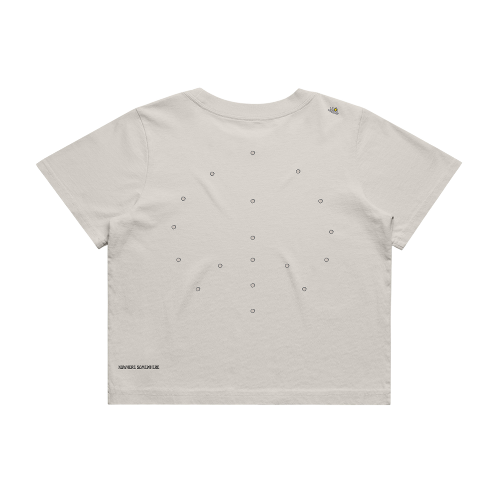 Nowhere Somewhere Antelope Tee Women’s in bone with boxy fit and PEACEBREATHE graphic