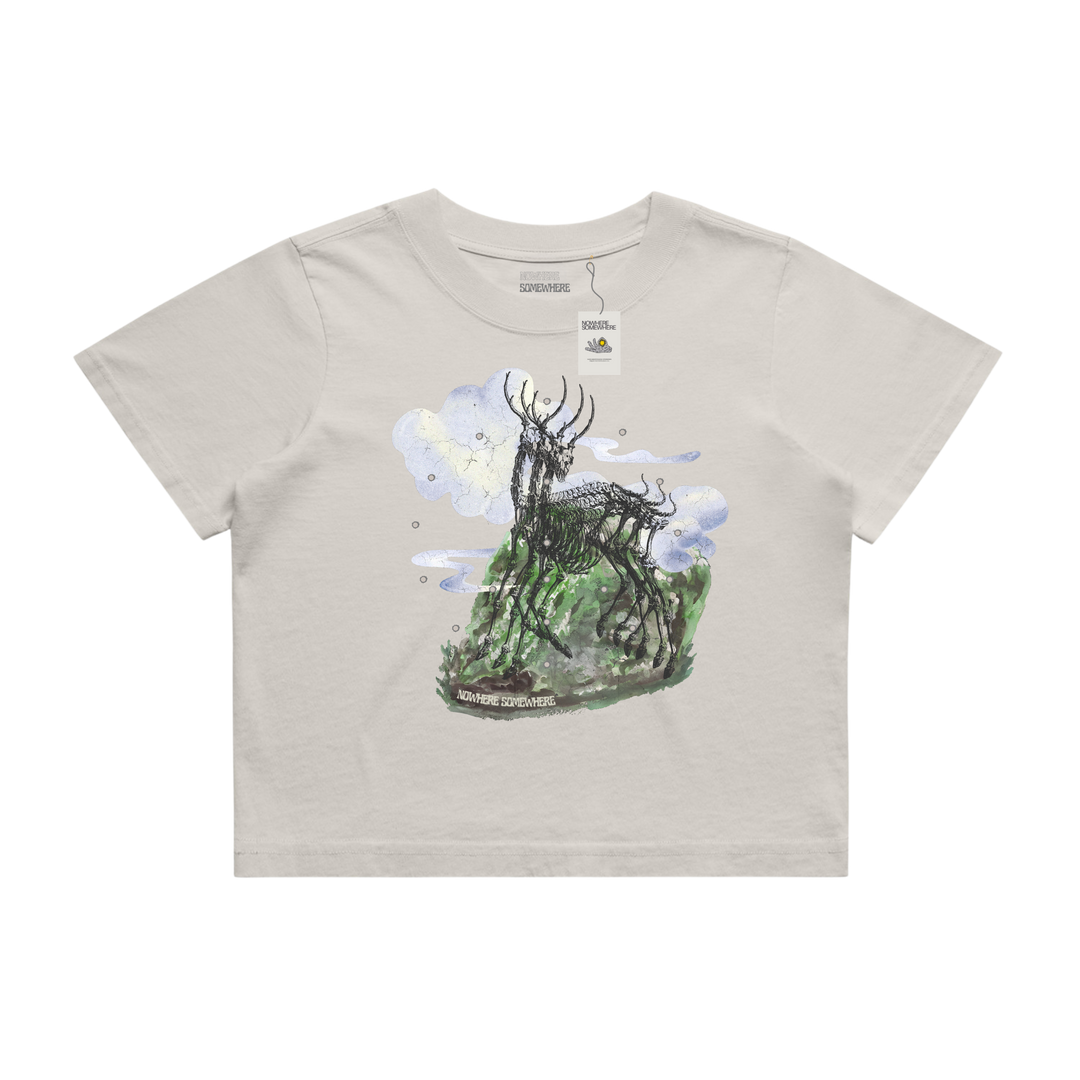 Nowhere Somewhere Antelope Tee Women’s in bone with boxy fit and PEACEBREATHE graphic