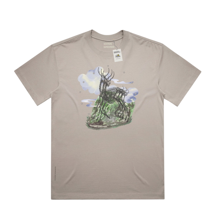 Nowhere Somewhere Antelope Tee in mushroom colour with boxy fit and wide neck ribbing