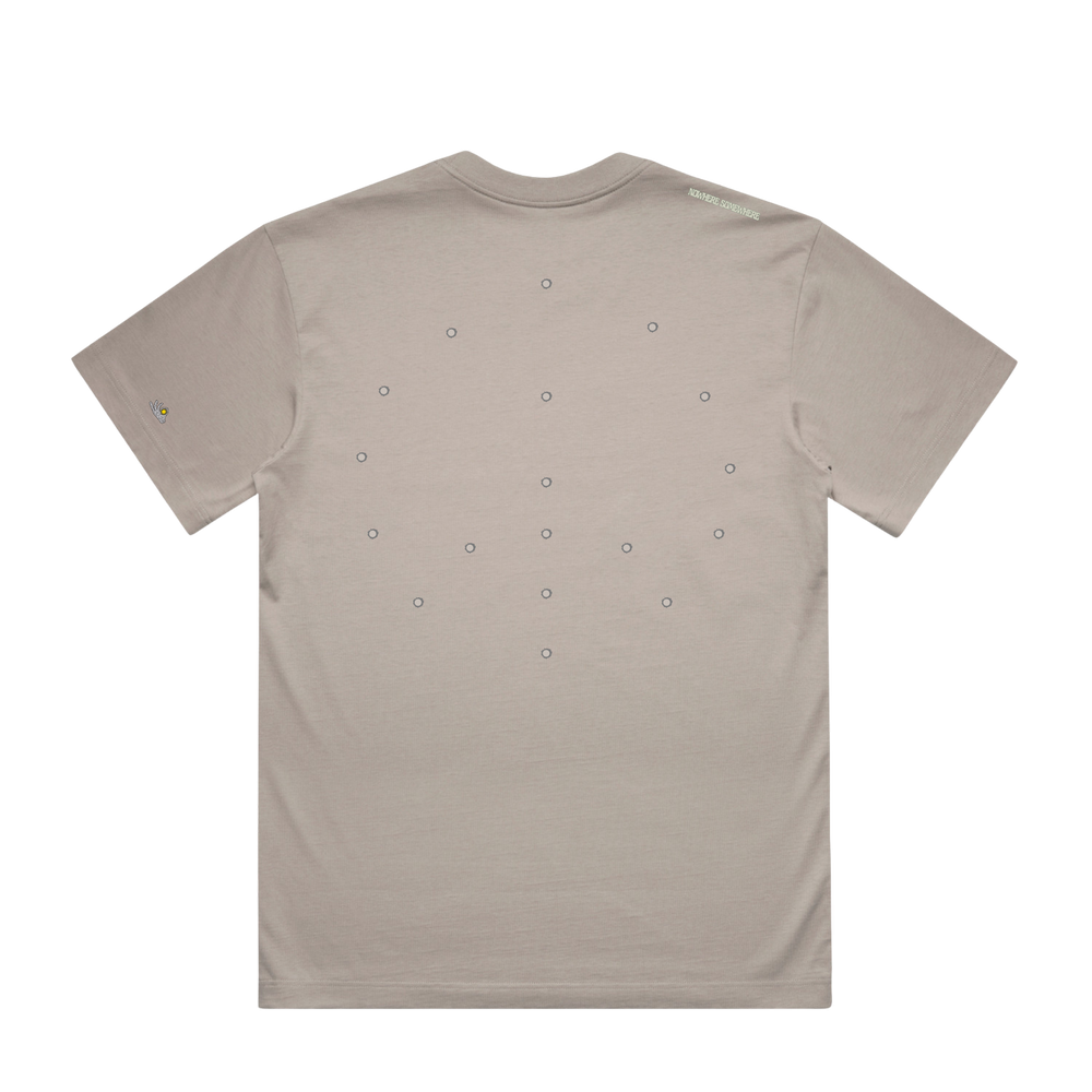 Nowhere Somewhere Antelope Tee in mushroom colour with boxy fit and wide neck ribbing