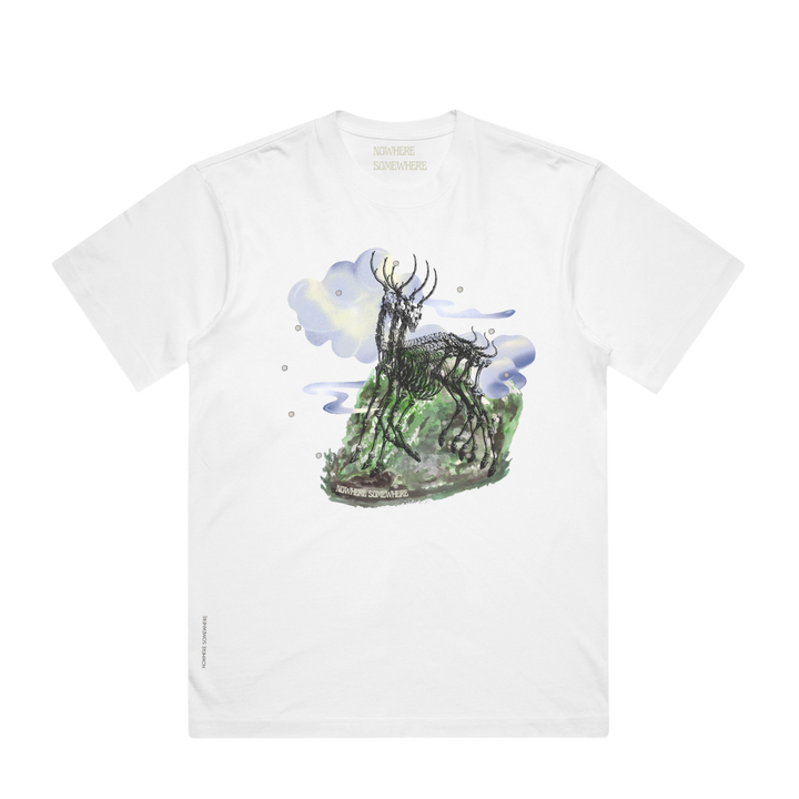 Nowhere Somewhere Antelope Tee in white with boxy cotton construction and minimalist finish