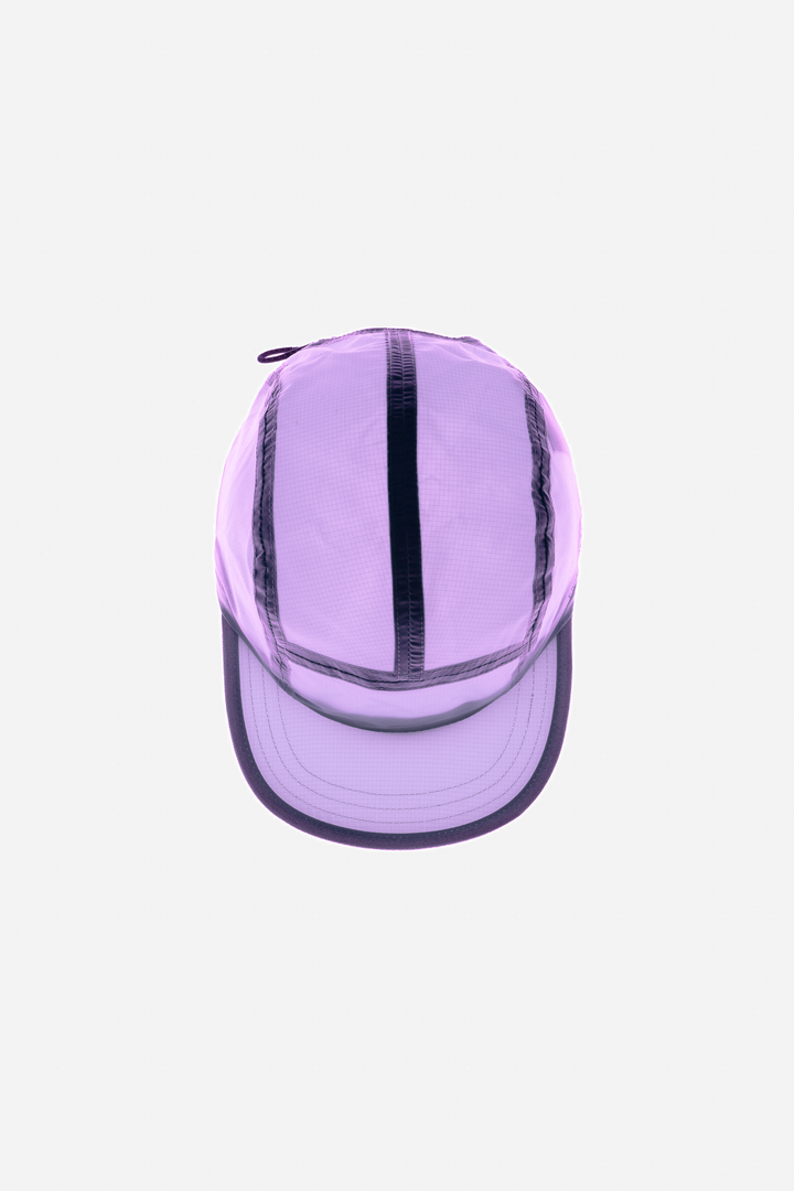 Lievre Running lavender performance running cap, lightweight technical fabric with adjustable back cord and "Engineered for the Art of Running" text on the side panel.