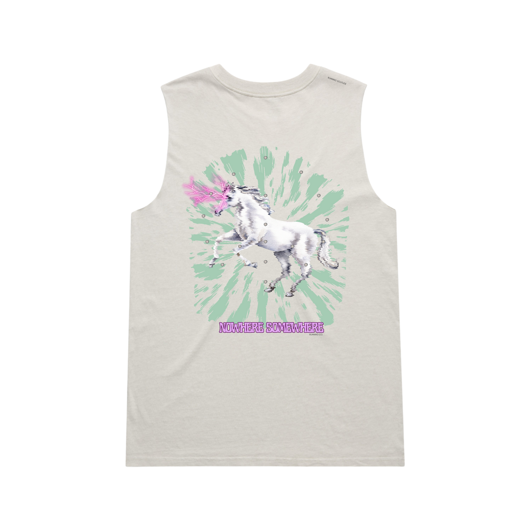 Nowhere Somewhere Lightning Horse Tank in bone with PeaceBreathe ventilation and raw edge finish