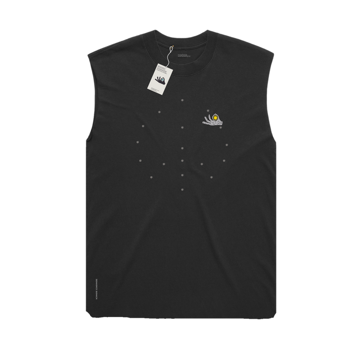 Nowhere Somewhere Lightning Horse Tank in black with PeaceBreathe ventilation and raw edge finish