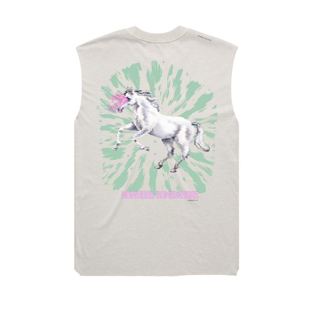 Nowhere Somewhere Lightning Horse Tank in bone with PeaceBreathe ventilation and raw edge finish