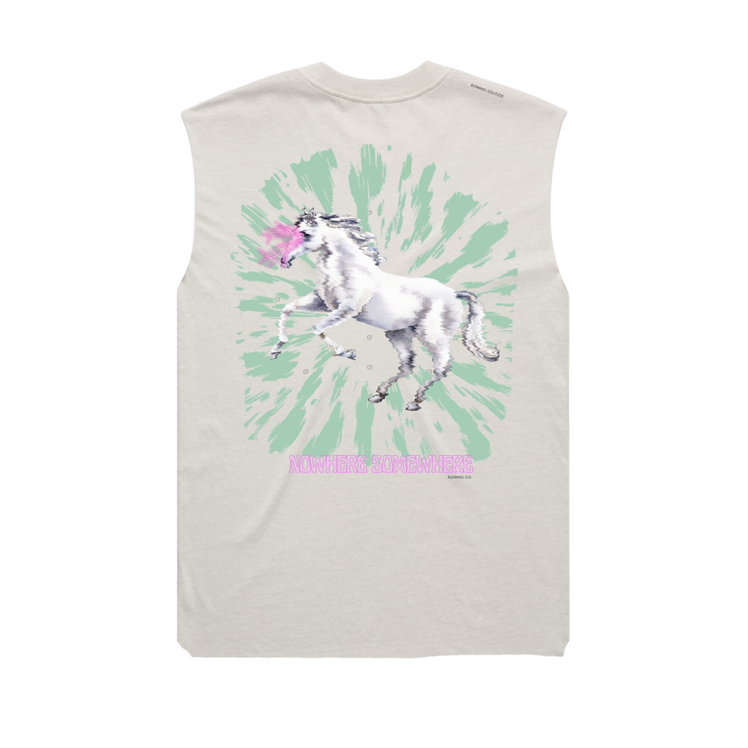 Nowhere Somewhere Lightning Horse Tank in bone with PeaceBreathe ventilation and raw edge finish