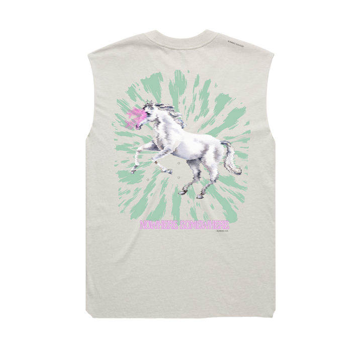 Nowhere Somewhere Lightning Horse Tank in bone with PeaceBreathe ventilation and raw edge finish