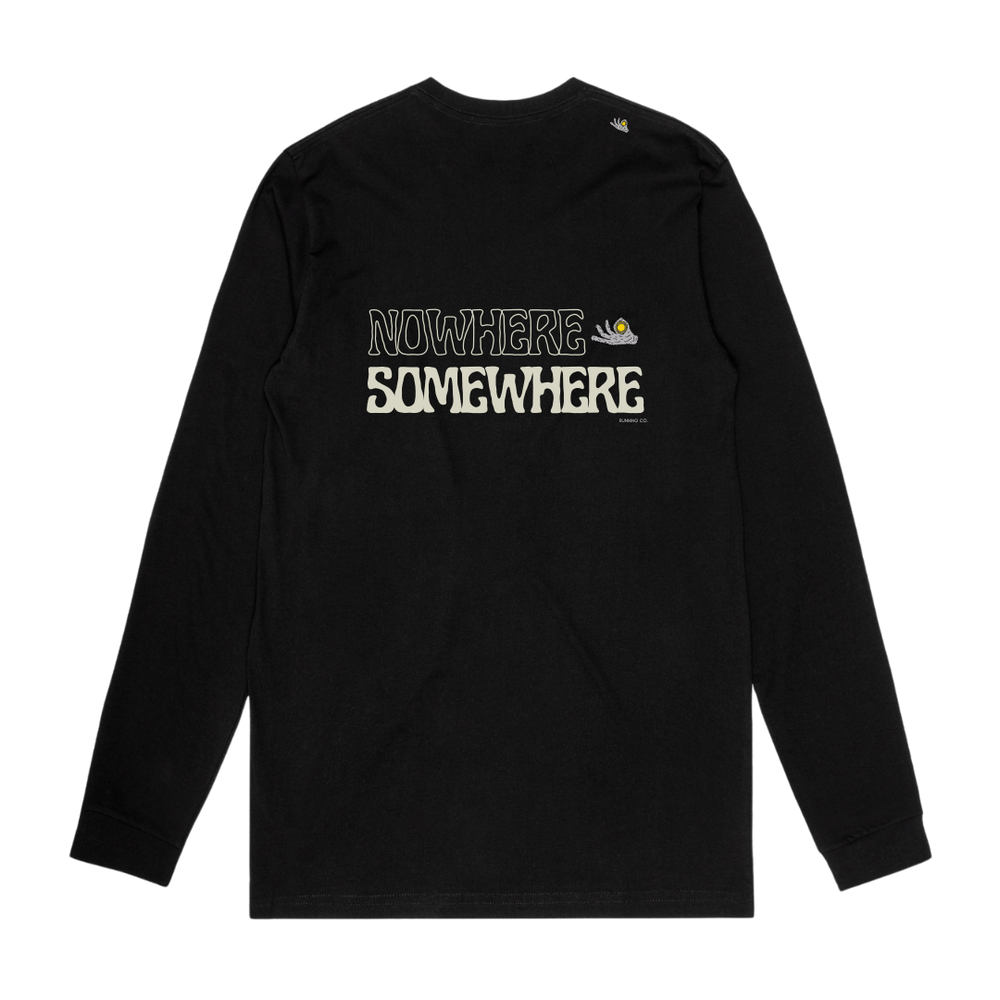 Nowhere Somewhere long sleeve made from 100% cotton for cooler trail and everyday wear