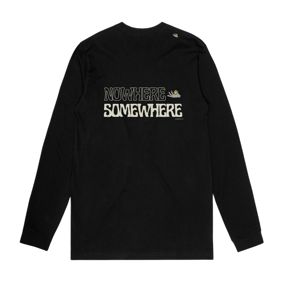 Nowhere Somewhere long sleeve made from 100% cotton for cooler trail and everyday wear