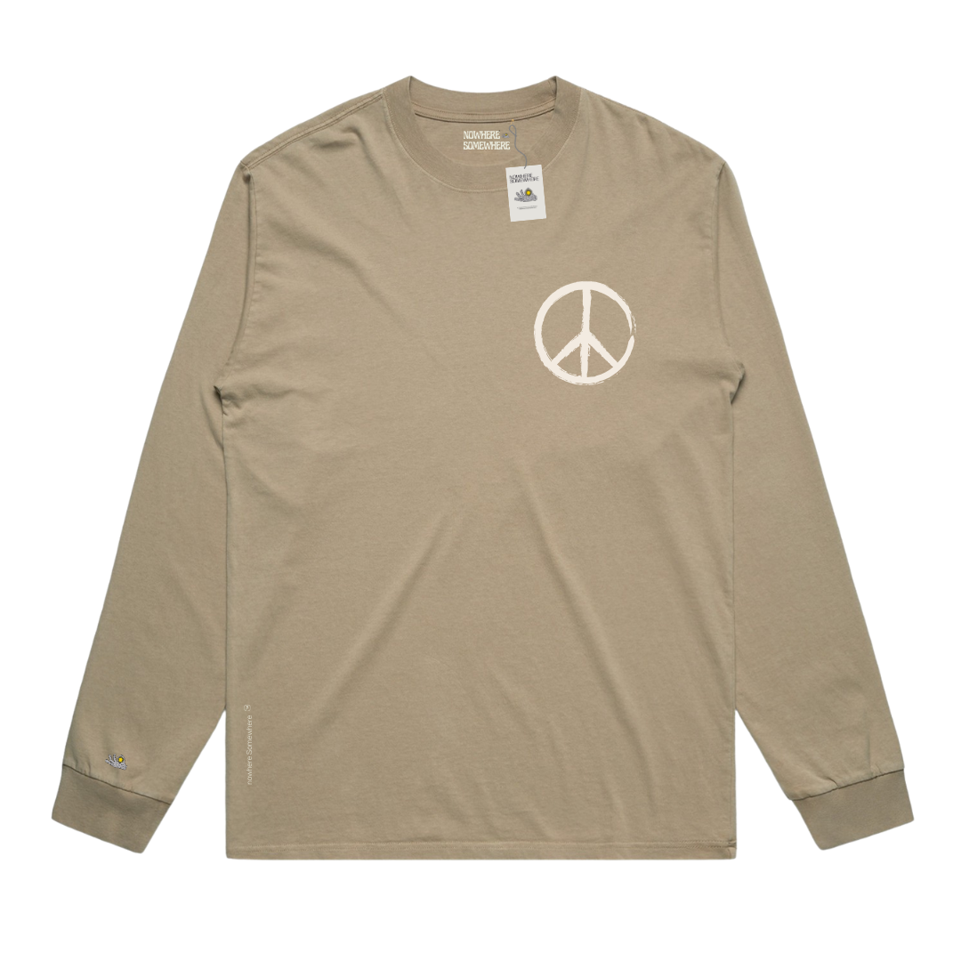 Nowhere Somewhere Simple Peace long sleeve in organic cotton, minimalist design