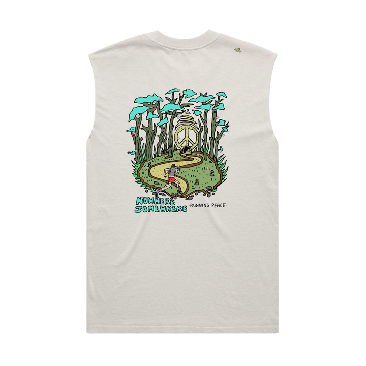 Nowhere Somewhere Peace Tee Tank in white with custom artwork