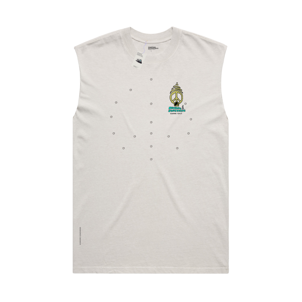 Nowhere Somewhere Peace Tee Tank in white with custom artwork