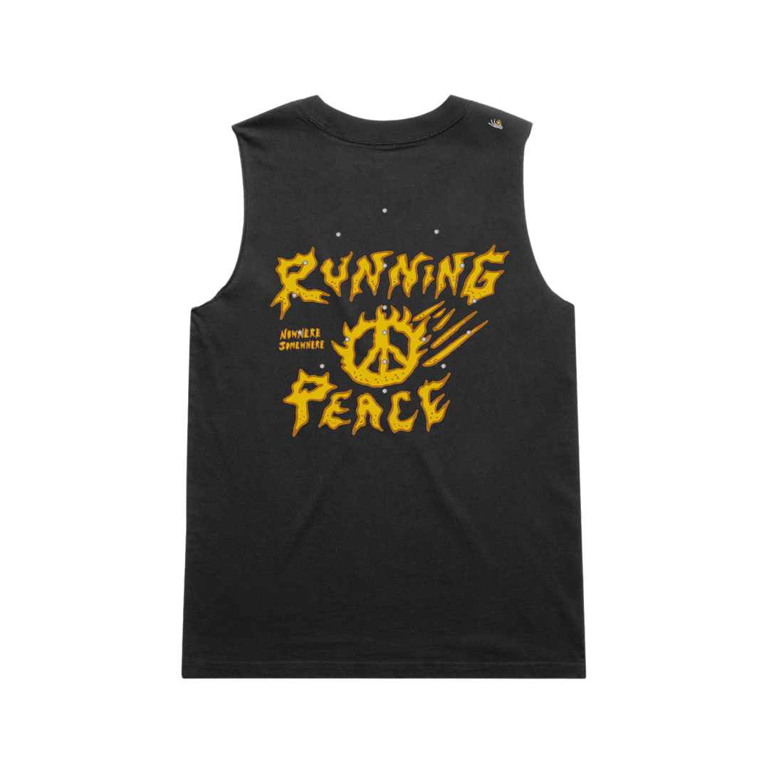 Nowhere Somewhere Running Peace Tank in black with PeaceBreathe ventilation and Rebelyuth artwork