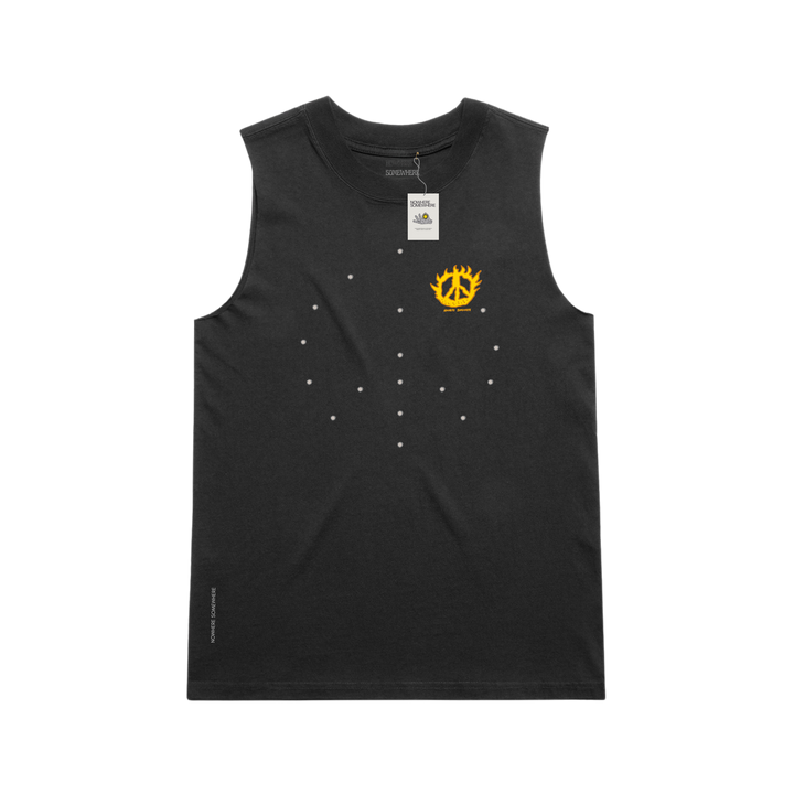 Nowhere Somewhere Running Peace Tank in black with PeaceBreathe ventilation and Rebelyuth artwork
