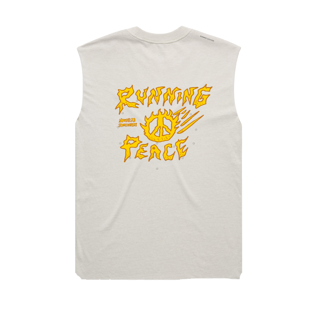 Nowhere Somewhere Running Peace Tank in bone with PeaceBreathe ventilation and Rebelyuth artwork
