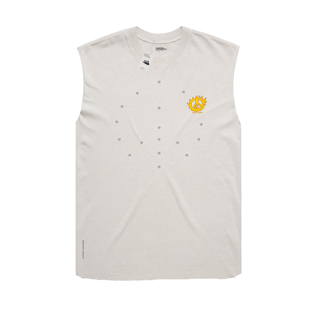 Nowhere Somewhere Running Peace Tank in bone with PeaceBreathe ventilation and Rebelyuth artwork