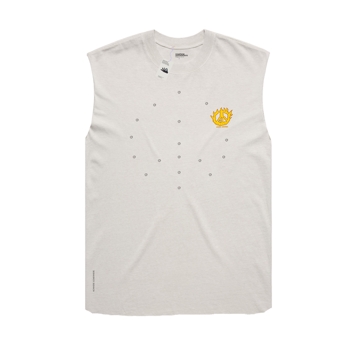 Nowhere Somewhere Running Peace Tank in bone with PeaceBreathe ventilation and Rebelyuth artwork