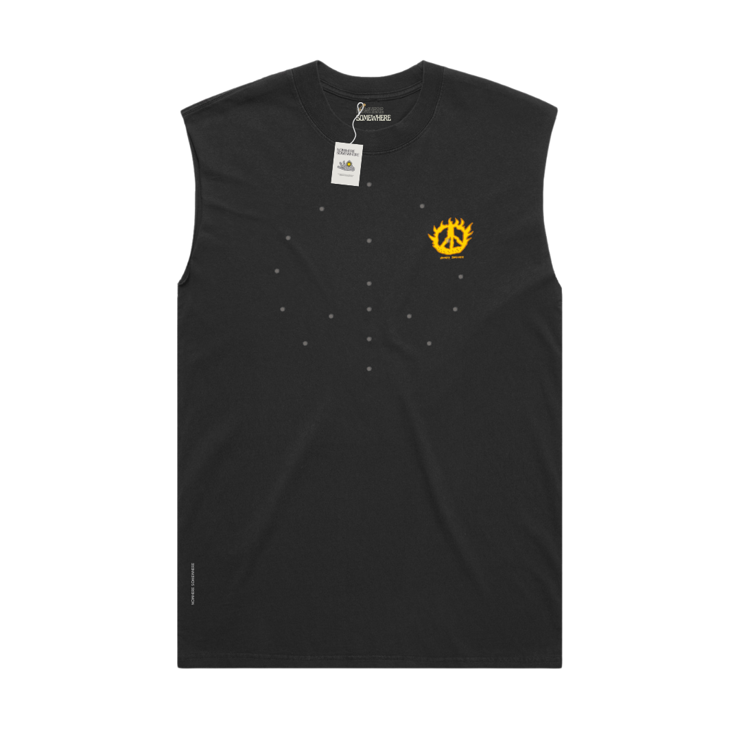 Nowhere Somewhere Running Peace Tank in black with PeaceBreathe ventilation and Rebelyuth artwork