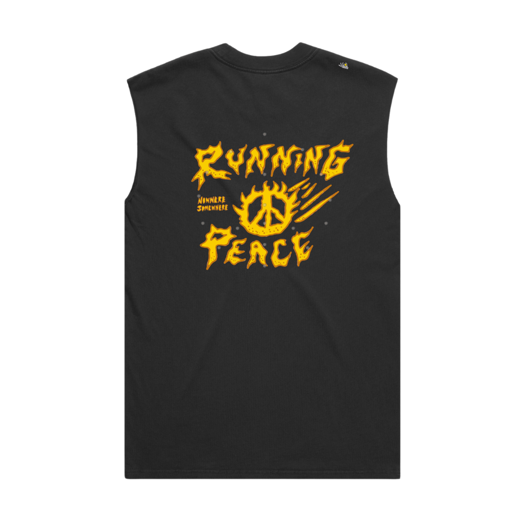 Nowhere Somewhere Running Peace Tank in black with PeaceBreathe ventilation and Rebelyuth artwork