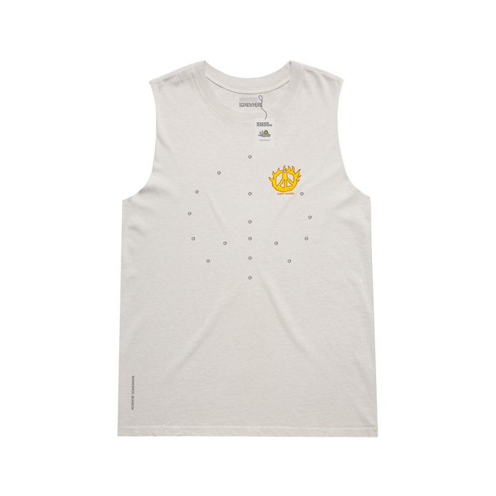 Nowhere Somewhere Running Peace Tank in bone with PeaceBreathe ventilation and Rebelyuth artwork