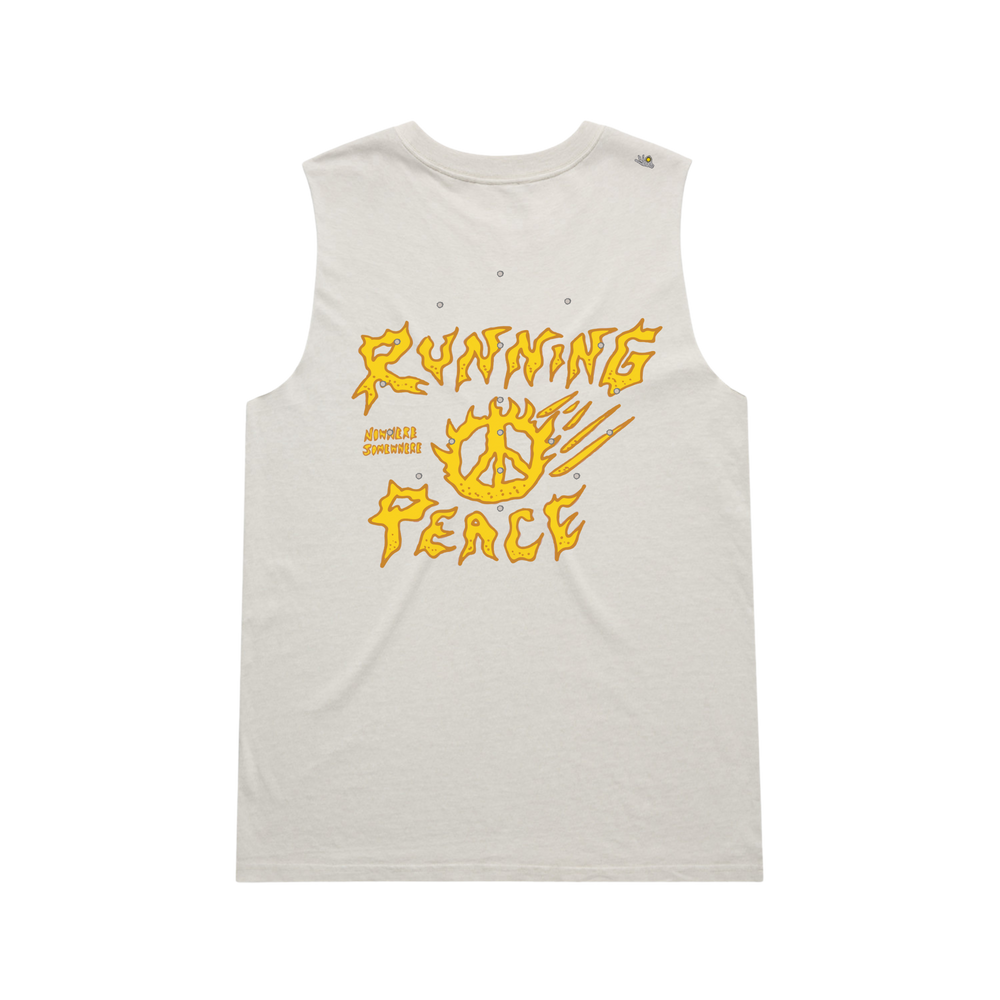 Nowhere Somewhere Running Peace Tank in bone with PeaceBreathe ventilation and Rebelyuth artwork