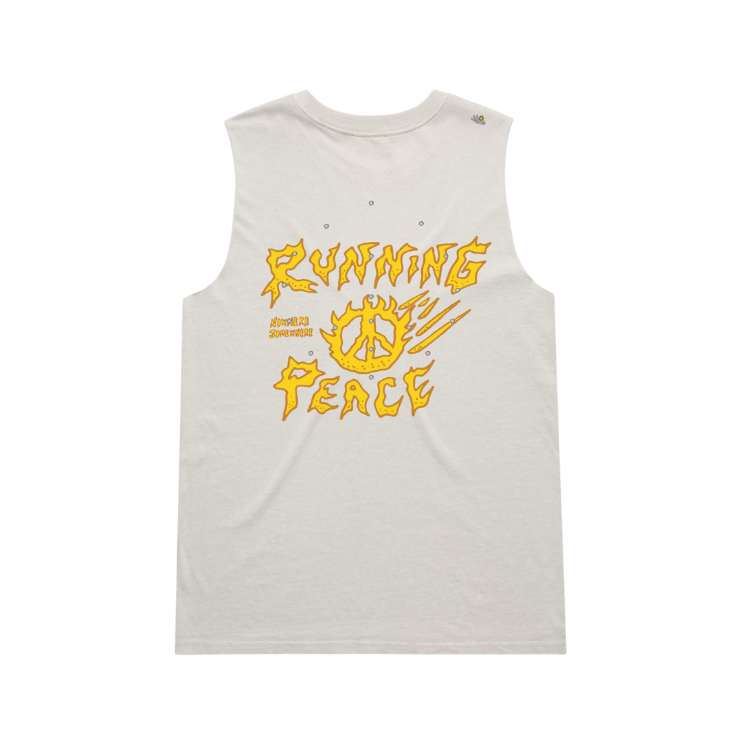 Nowhere Somewhere Running Peace Tank in bone with PeaceBreathe ventilation and Rebelyuth artwork