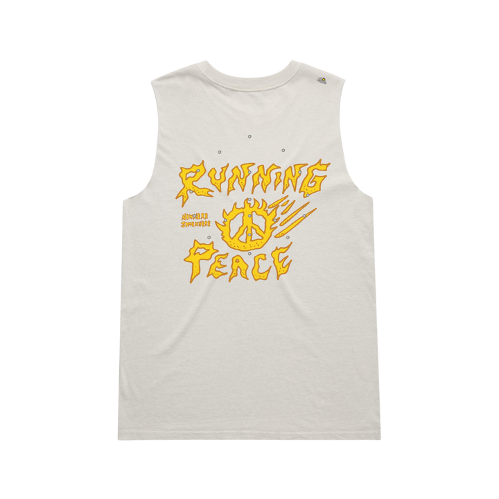 Nowhere Somewhere Running Peace Tank in bone with PeaceBreathe ventilation and Rebelyuth artwork