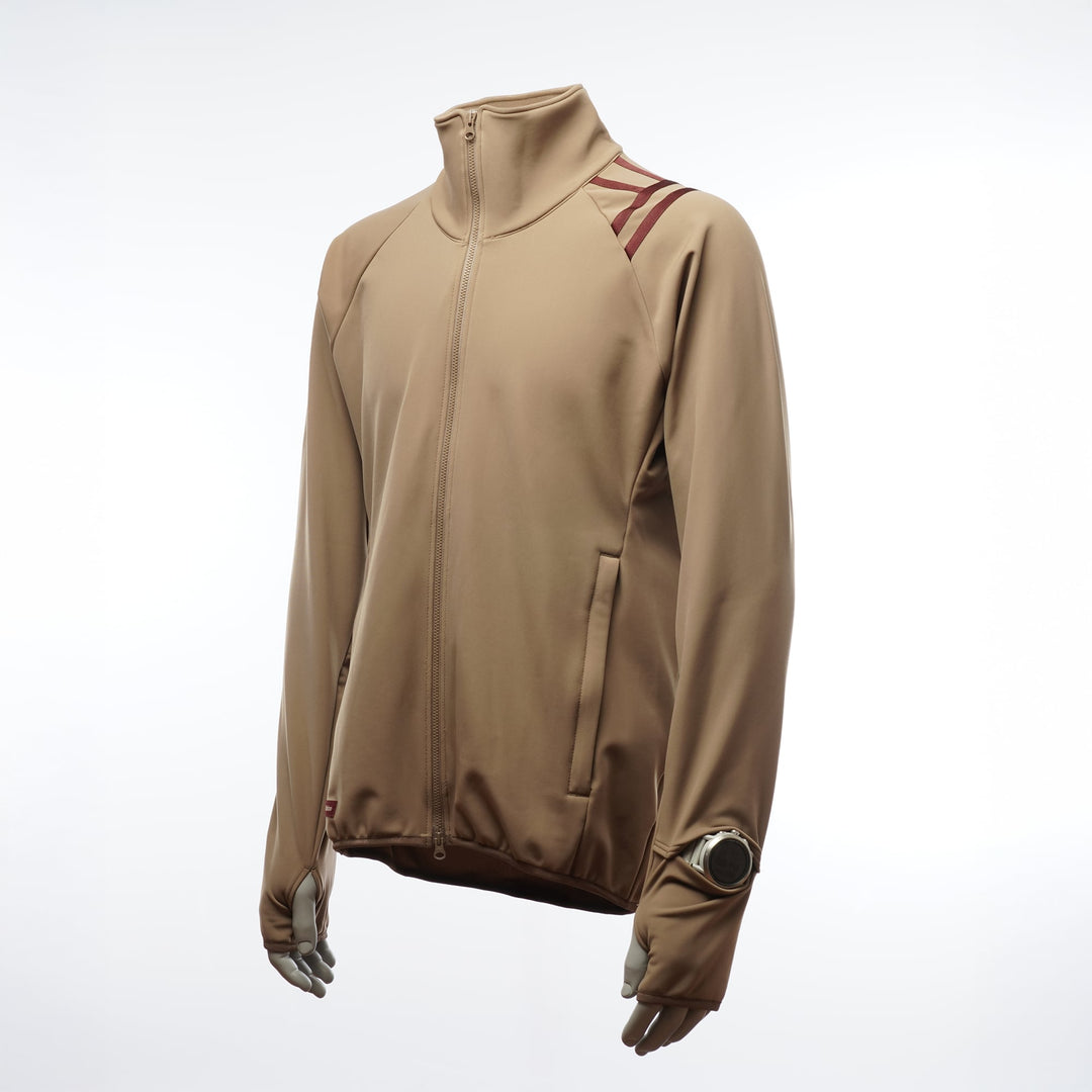 Tabisuke Tabizo T2 Jogger Jacket 2025 in brown, winter running jacket with Artica stretch fabric, thumbholes and watch opening