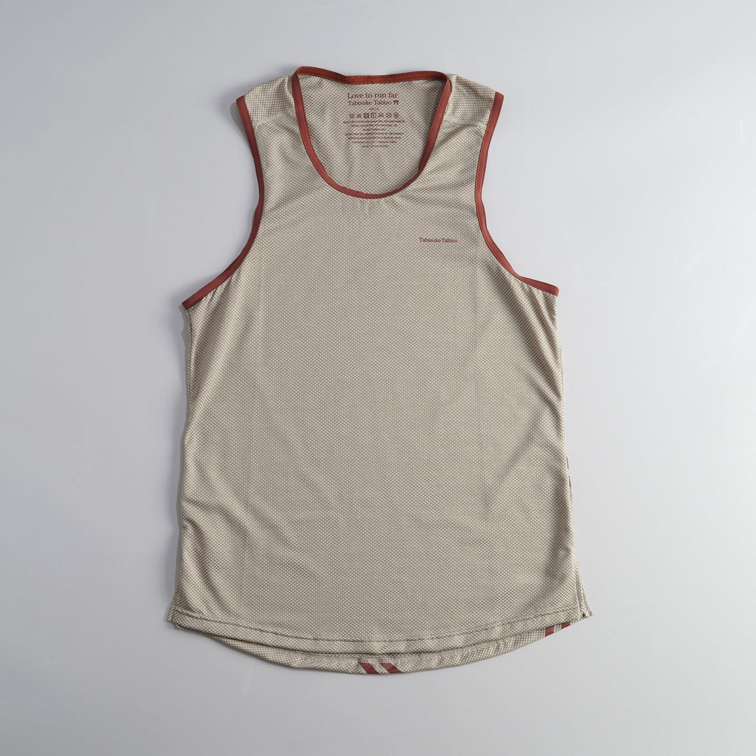 T2 Racing Singlet in beige made with Polartec® Delta™, lightweight marathon running tank with relaxed A-line fit