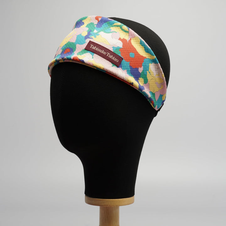 Tabisuke Tabizo T2 Running Head Band in PCP Flower print, lightweight adjustable running headband with floral illustration
