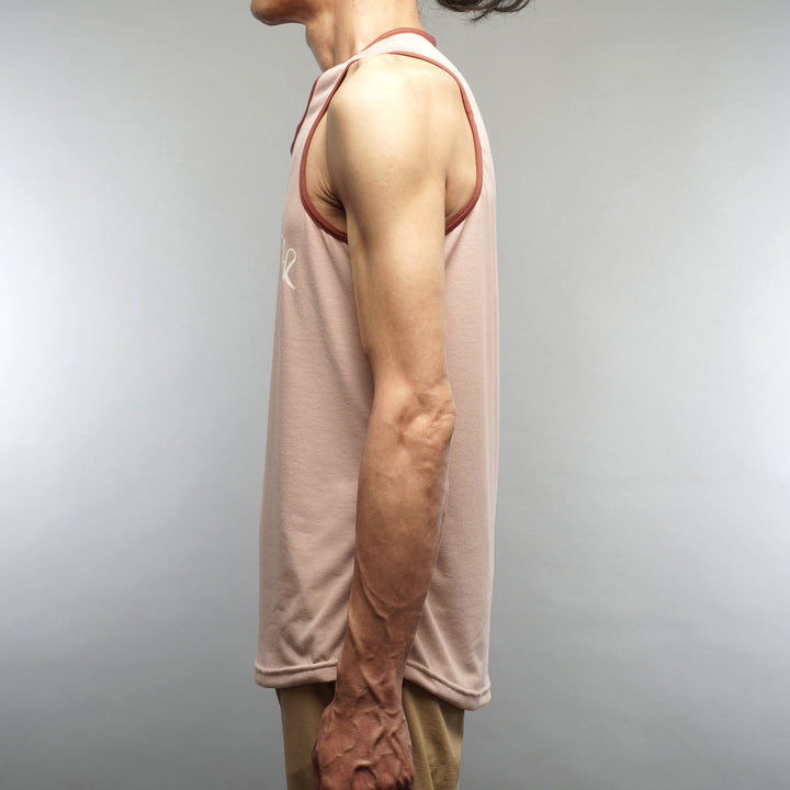 T2 Running Singlet in old rose made with Swiftex performance fabric and relaxed A-line silhouette