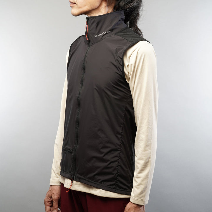 T2 Running Wind Shell Vest in black designed for wind protection and ventilation while running