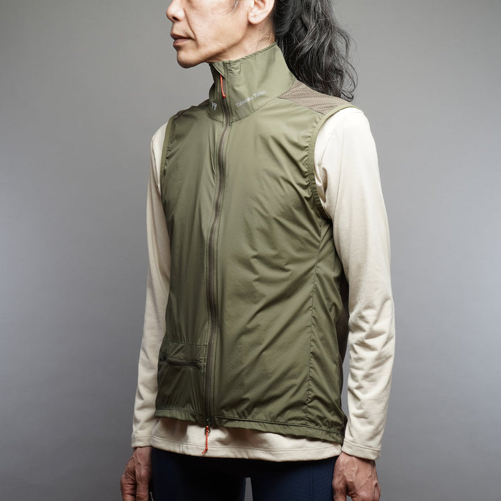 T2 Running Wind Shell Vest in khaki featuring ultra-light windproof nylon and packable design