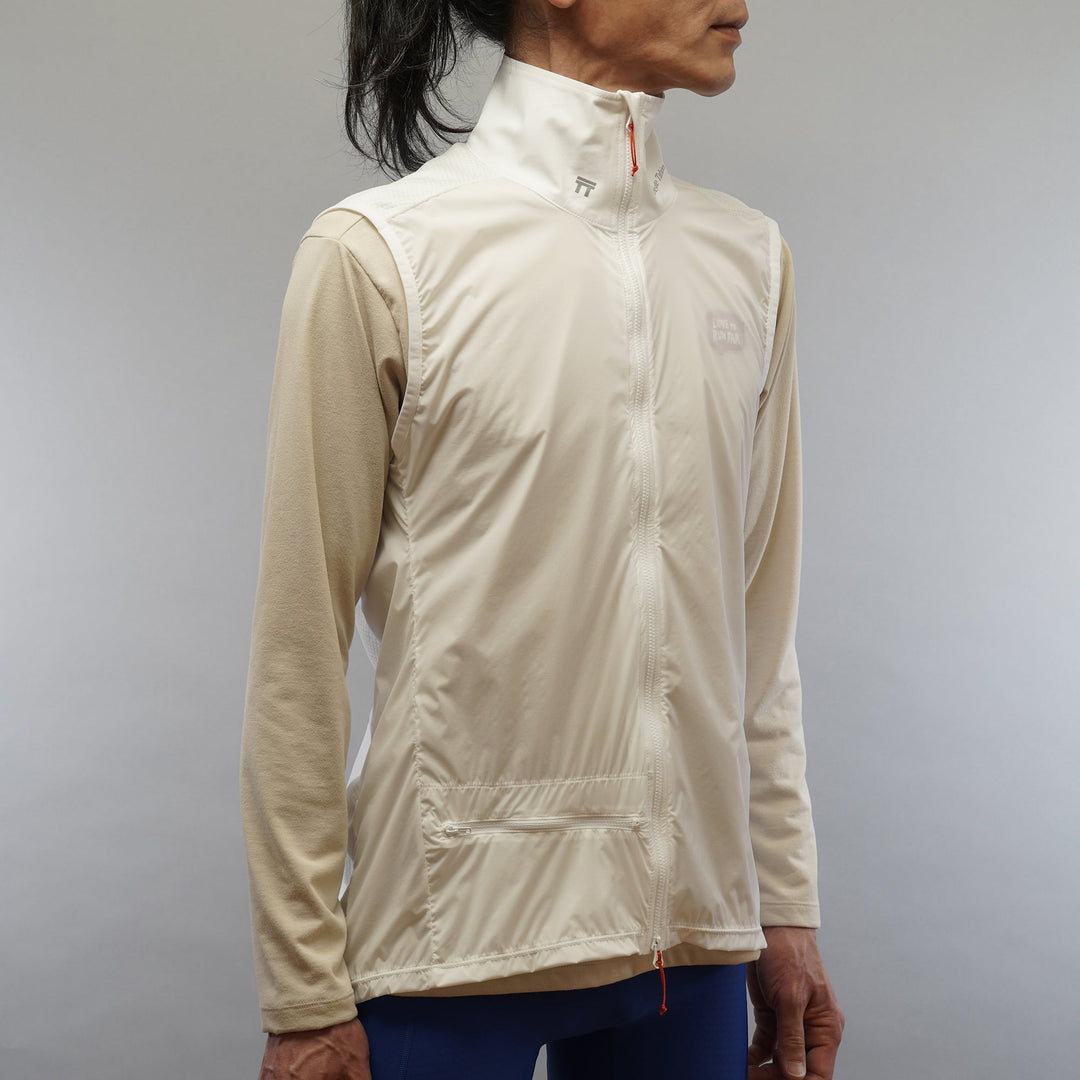 T2 Running Wind Shell Vest in white with double zipper and breathable mesh back