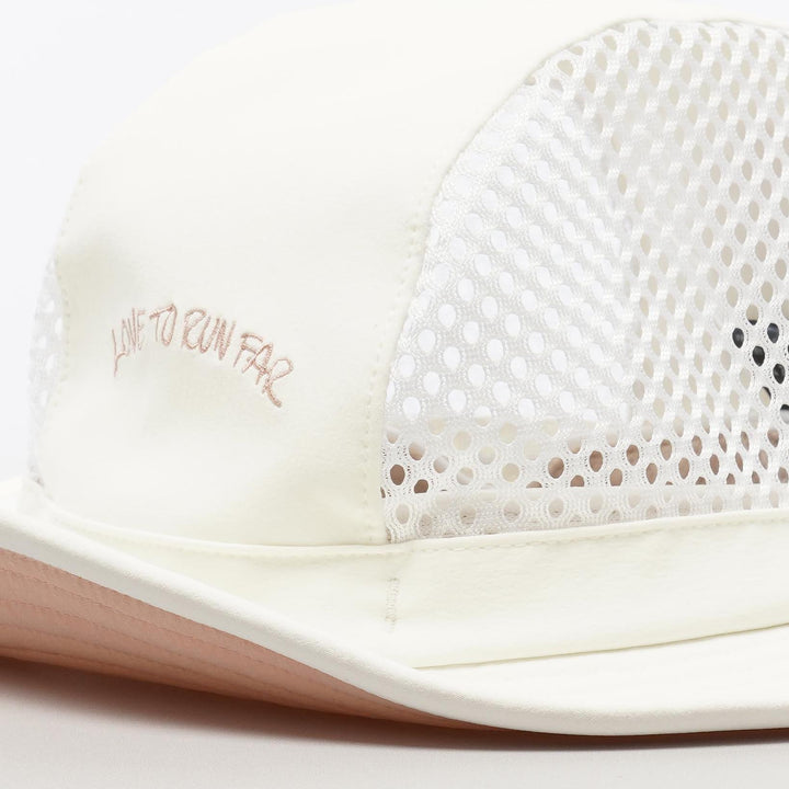 Tabisuke Tabizo T2 Trail Hat by RR in white, breathable three-panel trail running hat with mesh sides and wired brim