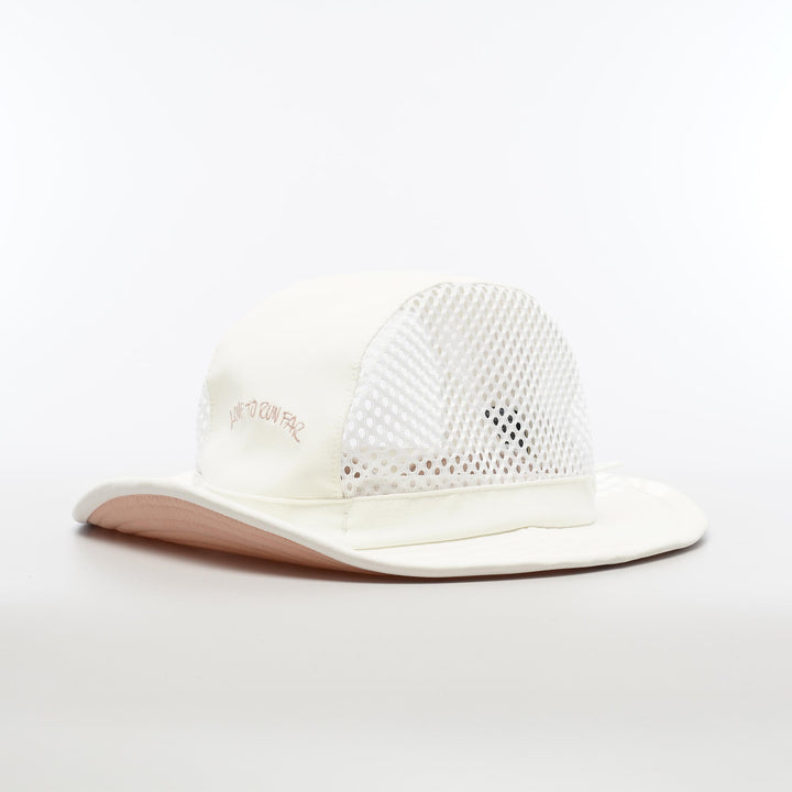Tabisuke Tabizo T2 Trail Hat by RR in white, breathable three-panel trail running hat with mesh sides and wired brim