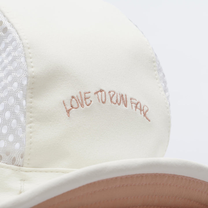 Tabisuke Tabizo T2 Trail Hat by RR in white, breathable three-panel trail running hat with mesh sides and wired brim