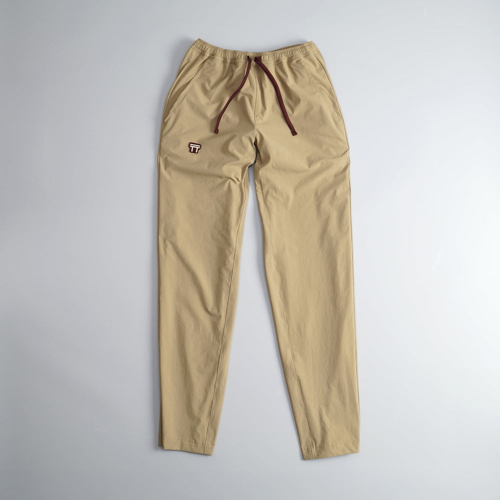 T2 Traverse Pants 2025 fastpacking pants in beige with reinforced crotch and integrated inner shorts
