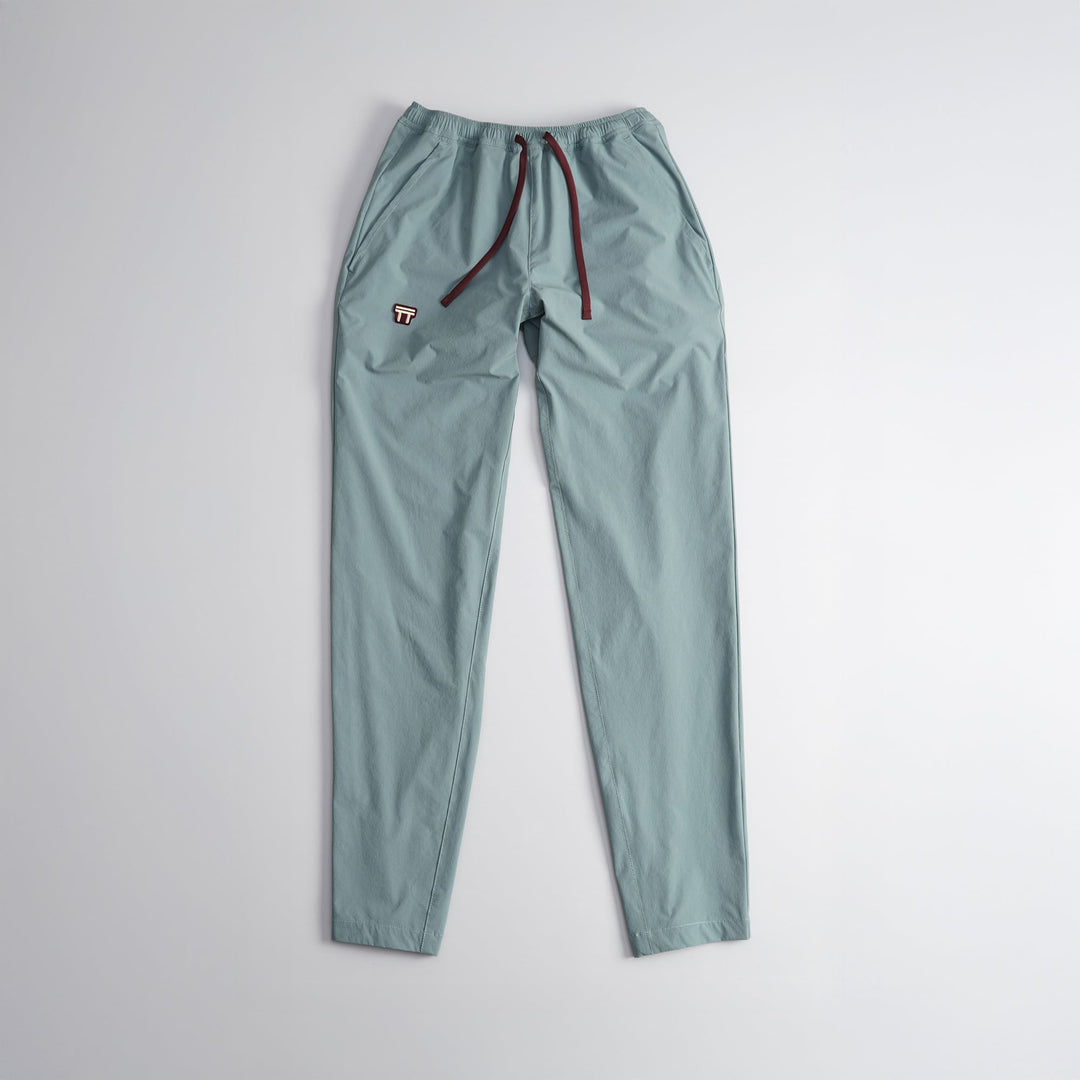 T2 Traverse Pants 2025 fastpacking pants in blue-gray with stretch nylon fabric and tapered fit