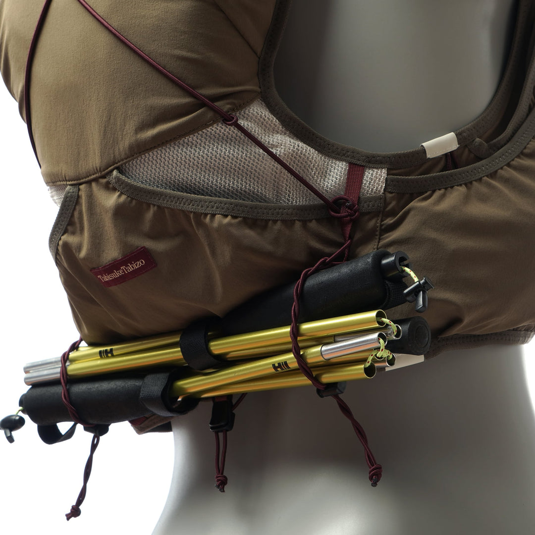 Khaki T2 Ultra 10 running vest with high-mounted storage, front flask pockets, and T2 High Mount Fit™ 2.0 system