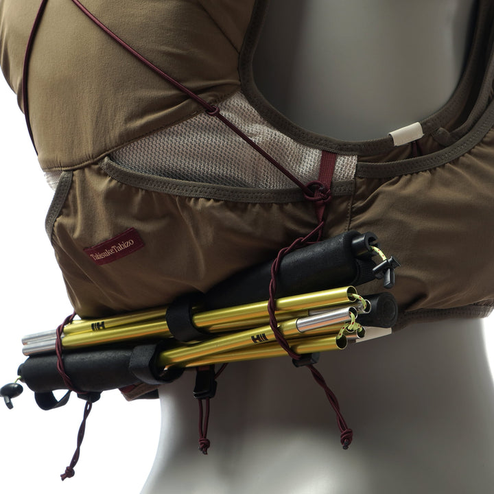 Khaki T2 Ultra 10 running vest with high-mounted storage, front flask pockets, and T2 High Mount Fit™ 2.0 system