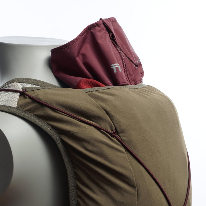 Khaki T2 Ultra 10 running vest with high-mounted storage, front flask pockets, and T2 High Mount Fit™ 2.0 system