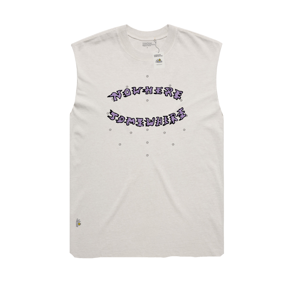 Nowhere Somewhere Tear It Up Horse Tank in off white with custom artwork