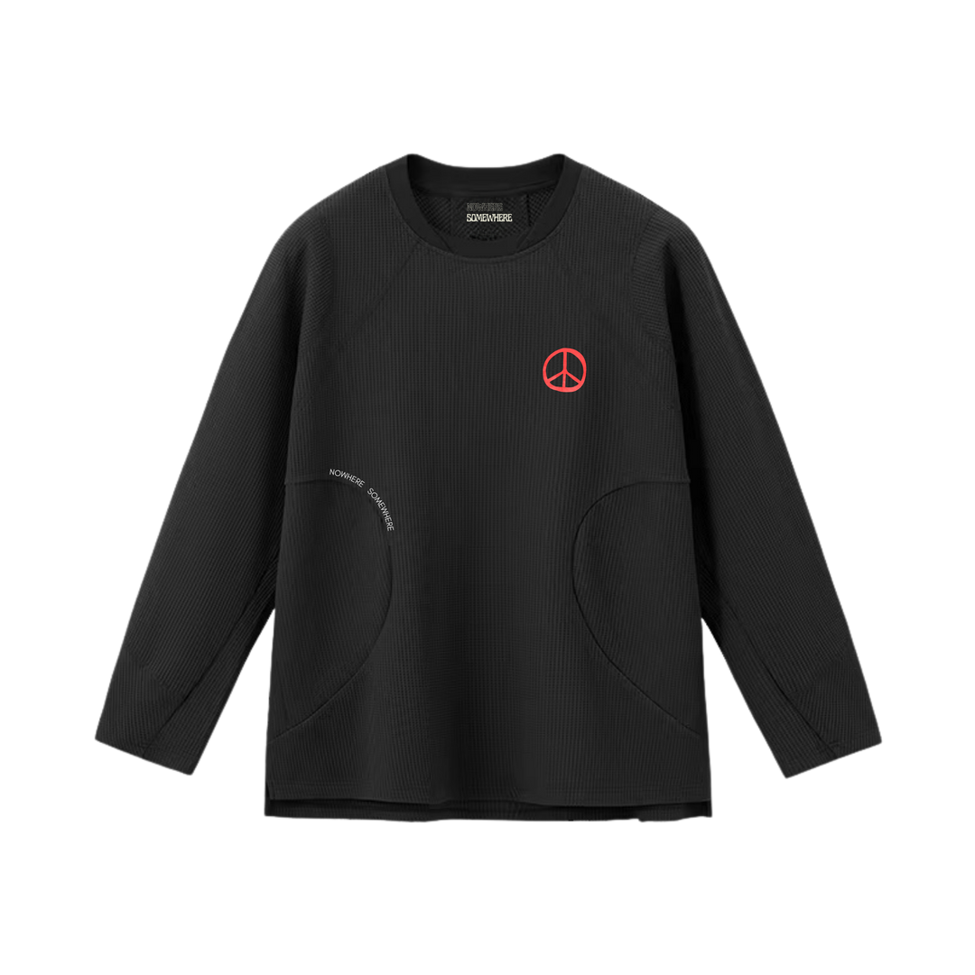 Nowhere Somewhere The Peace Waffle Crew with waffle-knit texture