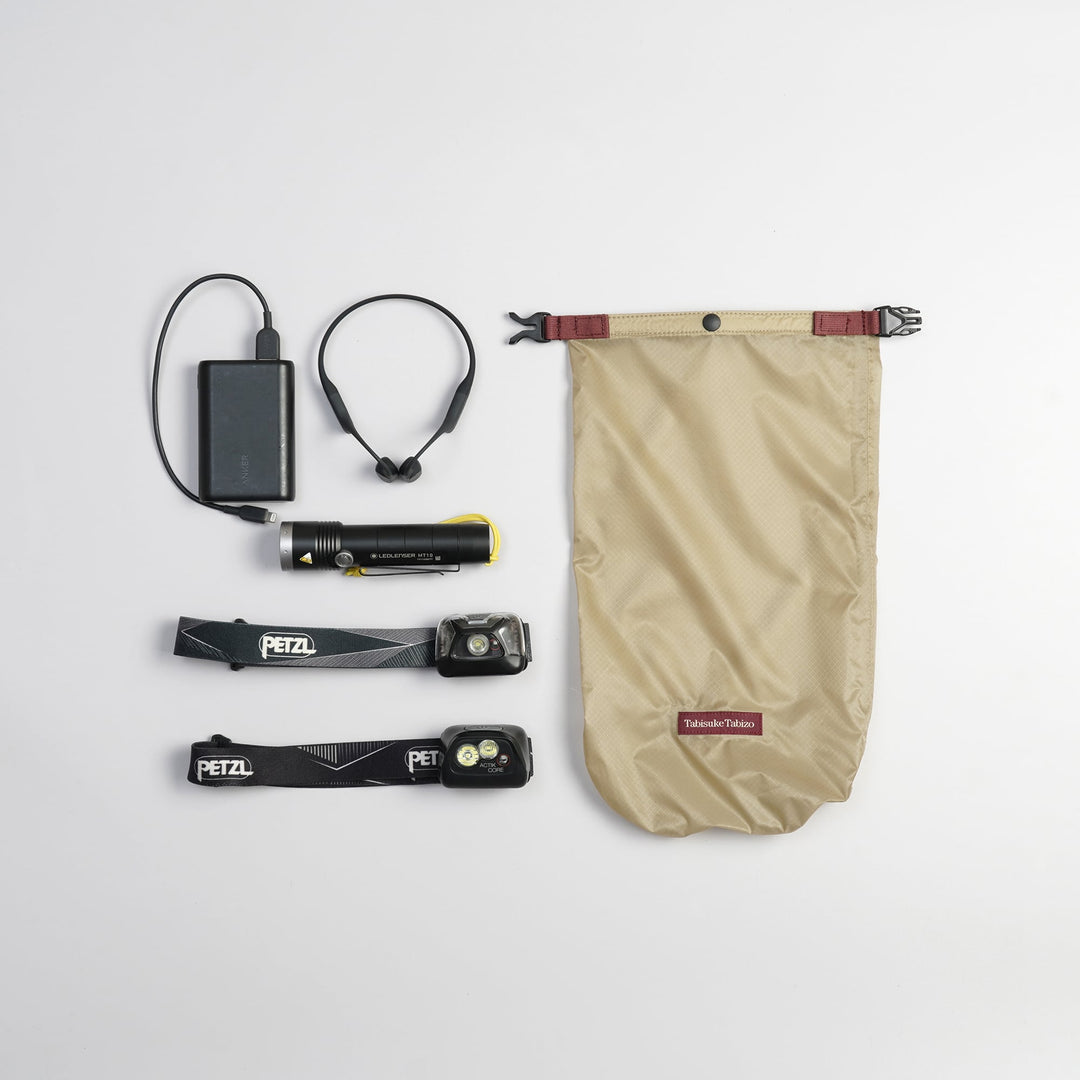 Tabisuke Tabizo T2 Waterproof Pouch #1 in beige, compact B5 roll-top dry bag for small outdoor essentials