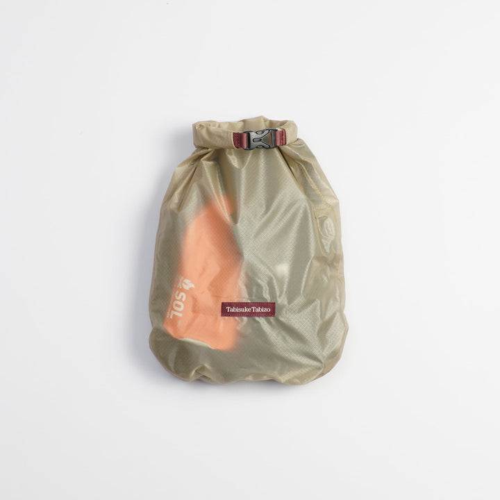 Tabisuke Tabizo T2 Waterproof Pouch #2 in beige, A4-size lightweight roll-top dry bag for outdoor gear